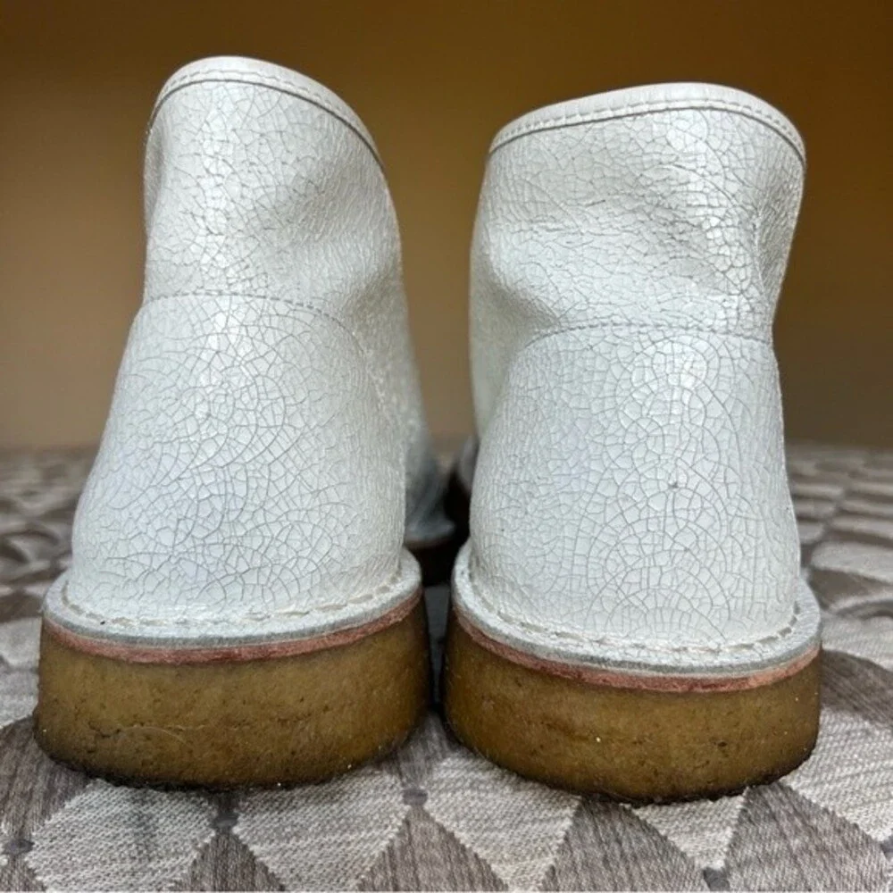 Tory Burch Bergen White Crackle Leather‎ Ankle Boots Booties Women 10 Academia